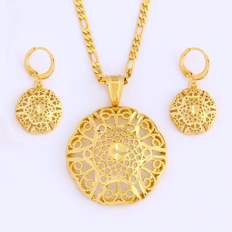 

Trendy Gold Color Earring/Necklace And Pendant African/Ethiopian Jewelry Set For Gift