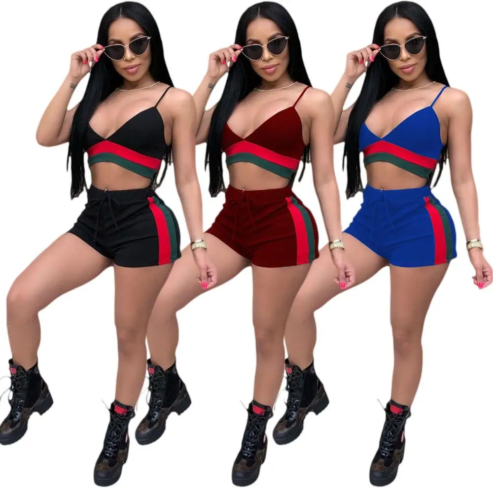 

Wholesale Fashion Sexy Summer Club Wear Spaghetti Strap Tube Crop Top 2 Piece Women Short Set