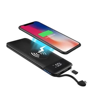 18W Fast Charging 10000mAh Wireless Power Bank Built Cable