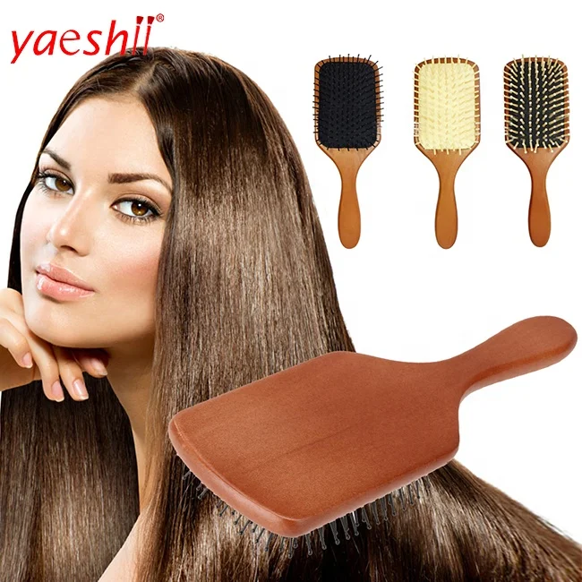 

YAESHI 1pcs 3 color Female Wooden Combs Paddle Brush Wooden Paddle Hair Brush Healthy Cushion Massage Scale Head Hairbrush Comb, Customized color