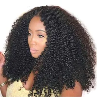 

180% density mongolian kinky curly u part 100% Human Hair Afro Kinky Curly Half Wig