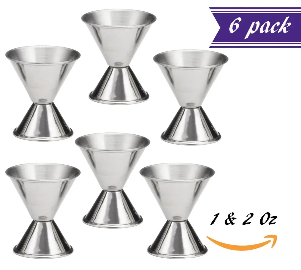 Buy (6 Pack) Double 1 & 2 Oz Bar Jigger, Stainless Steel Cocktail