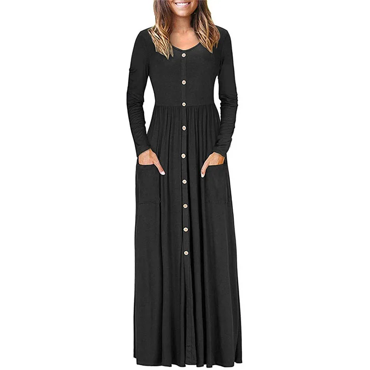 

Wholesale Plain Loose Swing Casual Floor Length Long Dresses, As pic