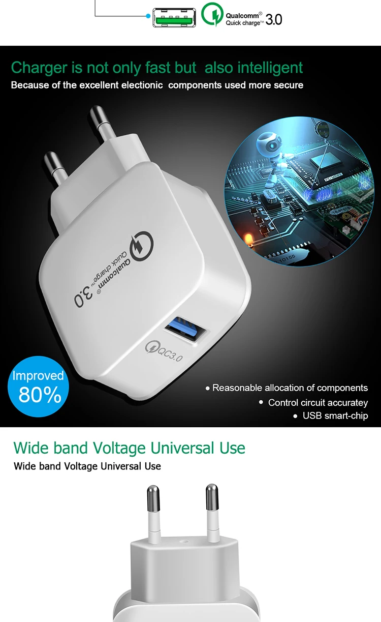 QC 3.0 Turbo Wall Fast Charging Adapter Mobile Phone Charger For iphone X Samsung Xiaomi mi9 USB Charger Quick Charge 3.0