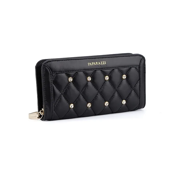 5855-Ladies fashion hot sale color black quilted wallets with rhinestone guangzhou factory