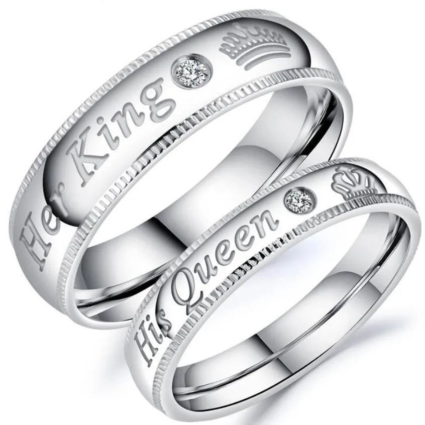 

Fashion hot new personality her King his Queen titanium steel couple ring