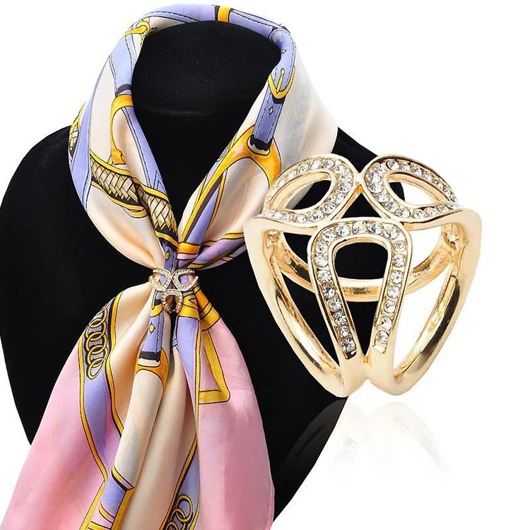 

Wholesale Simple Korean Gold And Silver Full Diamond Female Jewelry Accessories Alloy Scarf Ring