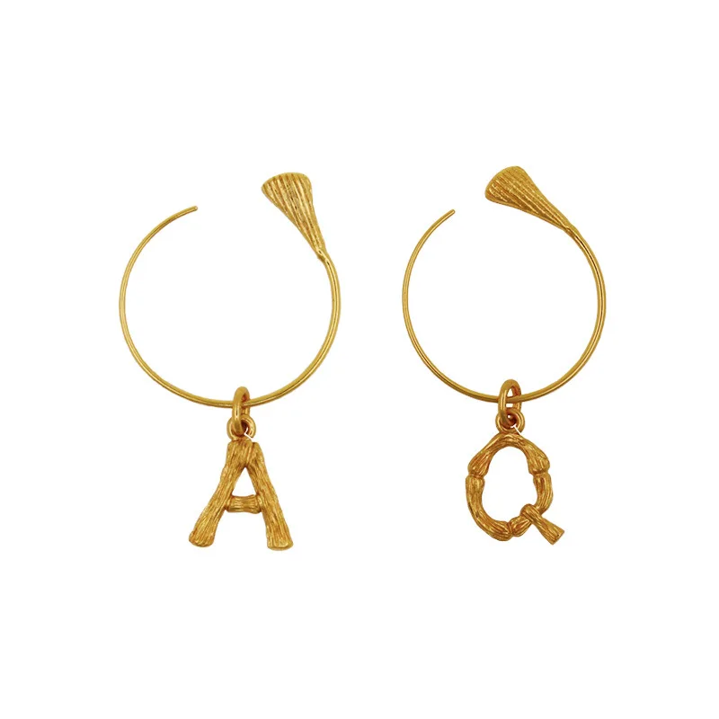 

High Quality 18K Real Gold Plated 26 Alphabet Initial Earring Statement Bamboo Letter Earring, As picture shows