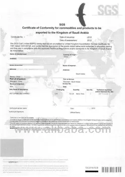 report documentary of sample Saudi Goods For Export Of To Sgs Certificate Conformity