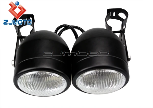 4/" Black Twin Headlight Motorcycle Double Dual Lamp Street Fighter Universal Hot