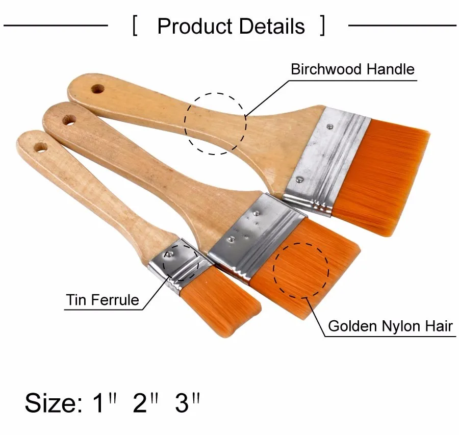 Golden Nylon Hair Wooden Handle Paint Brush Tin Ferrule Wall Art