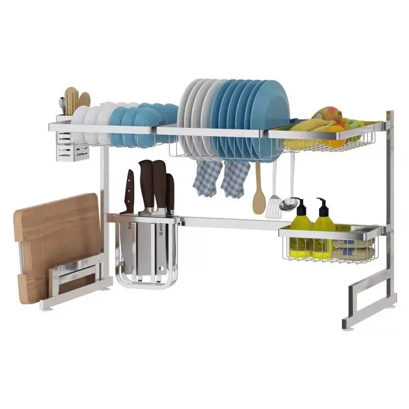 

Kitchen Over Sink Drain Rack Storage Shelf Display Rack, Silver