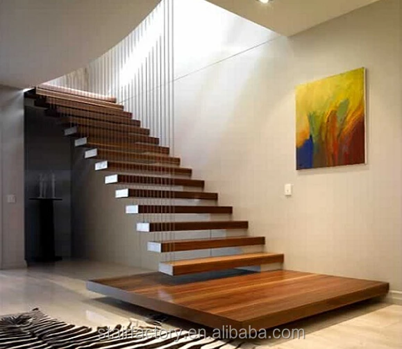 Modern Floating staircase Solid wood floating stair Indoor hidden beams floating solid wood stair TS-301