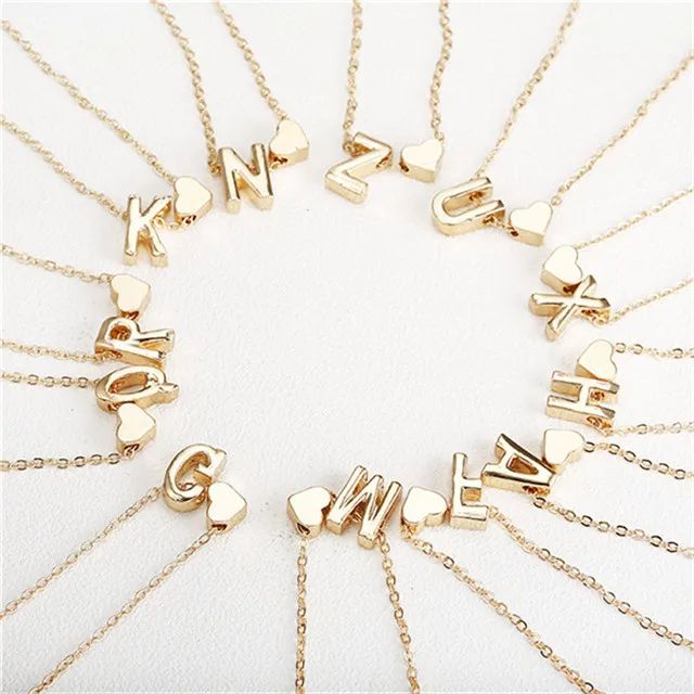 

New Fashion Jewelry Simple Peach Heart-shaped 26 Letter Necklace Temperament Love Women's Popular Necklace, Gold