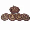 set of 4 round brown coaster set with metal pin, high quality pu leather coaster