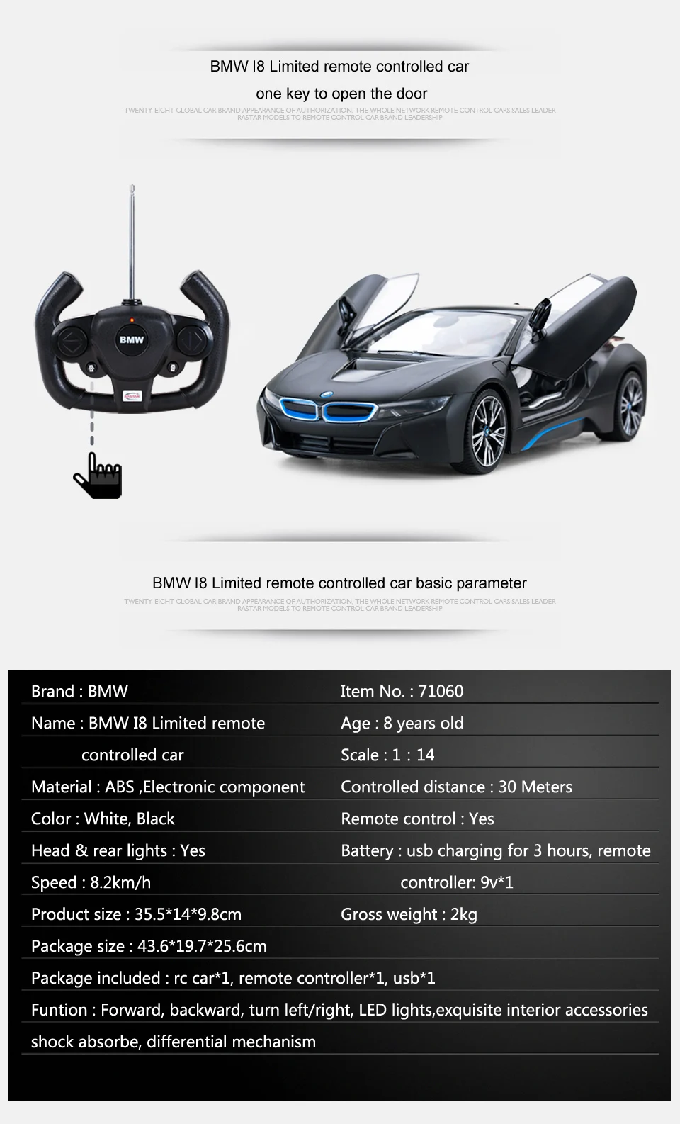 Rastar 1:14 Modelo De Porta Aberta Luz Bmw I8 Controle Remoto Brinquedos Rc  Car - Buy Porta Luz Bmw Product on 