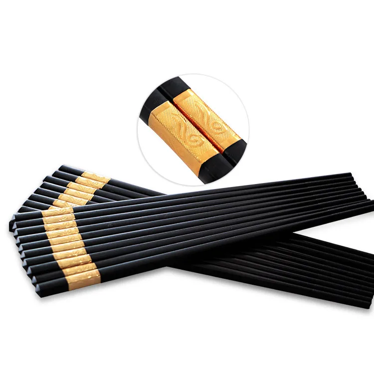 

promotional japanese round luxury inlay gold plated printed portable travel personalized chopsticks for sushi, Black