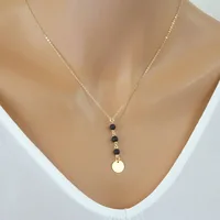 

Hot Sales Gold Chain Small Round Name Pendant Lava Stone Necklace