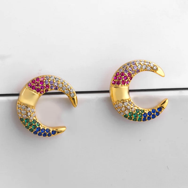 18K Gold Plating Rainbow CZ Safety Pin Hoop Huggie Earrings Colorful Crystal CZ Safety Pin Earrings