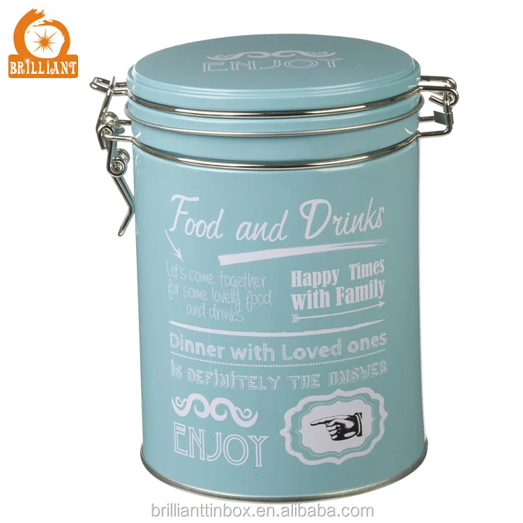 round airtight coffee tea tin box