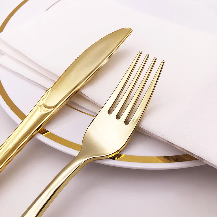 Heavy Duty Bulk Disposable Flatware Elegant Plastic Silverware Set Gold