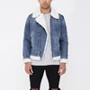 Shearling Lined Single Biker Lapel Denim Jackets Men Winter