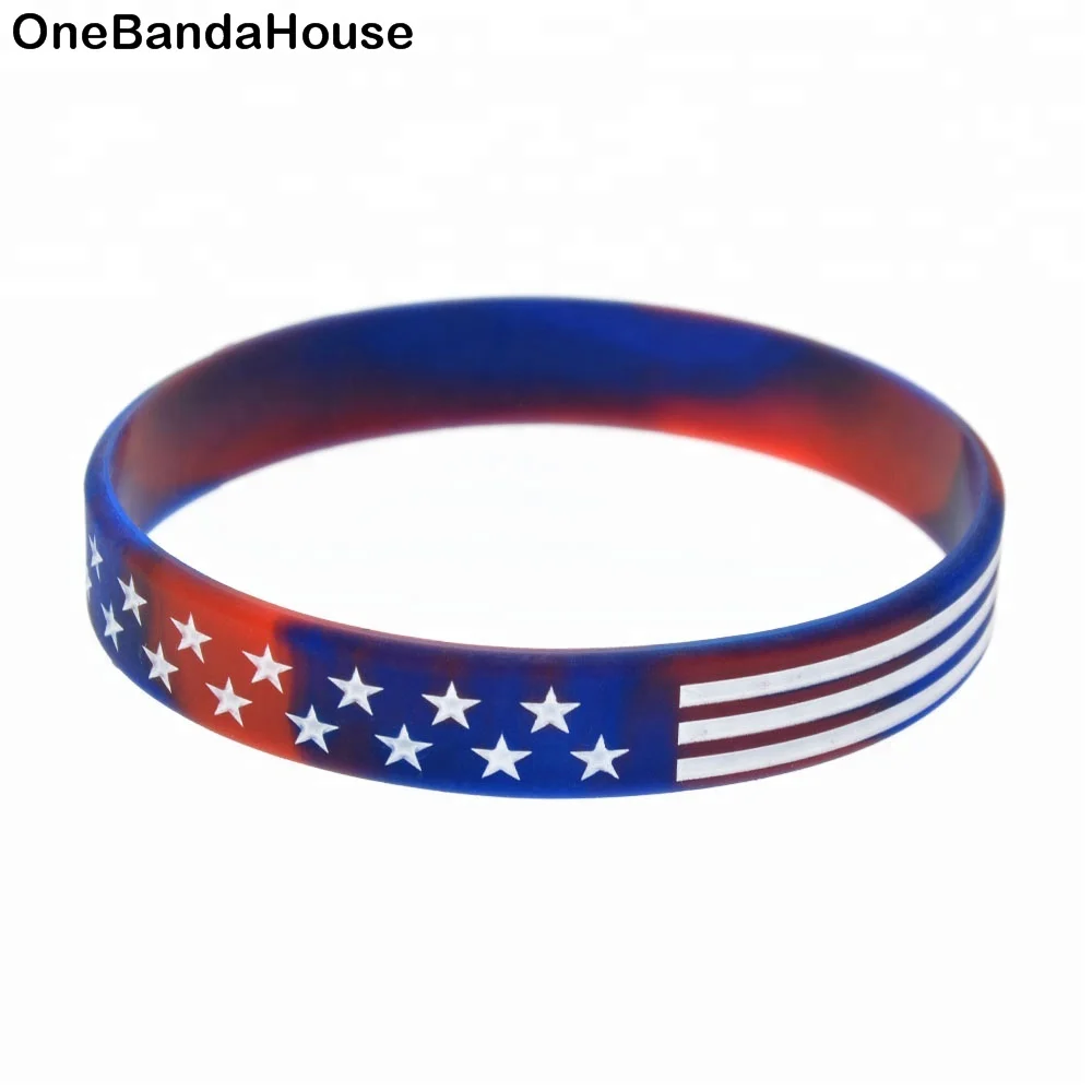 

50PCS Promotion Gift Camouflage Color American Flag Silicone Wristband, Camouflage color, pink, black, swirl color