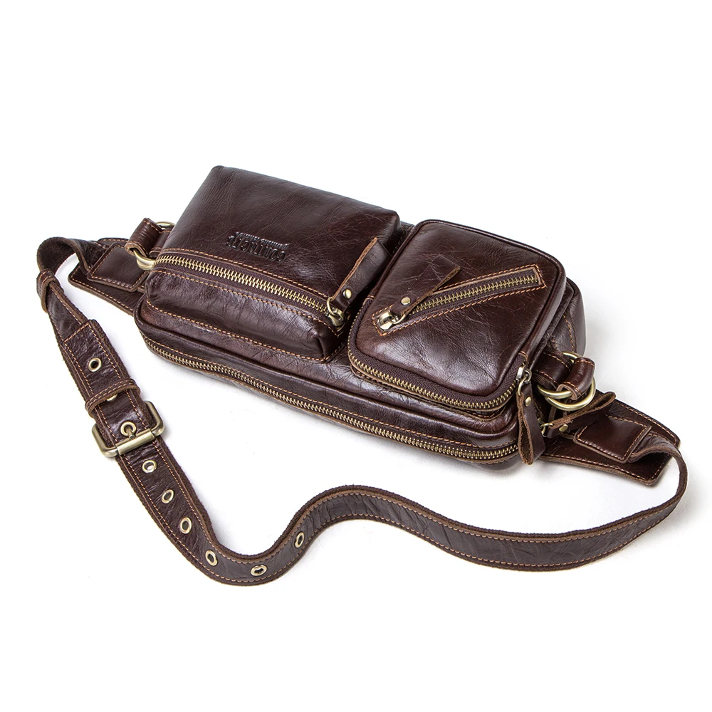 

dropshipping contact's Retro Casual genuine leather men cross body waist bag, Coffee or customized color