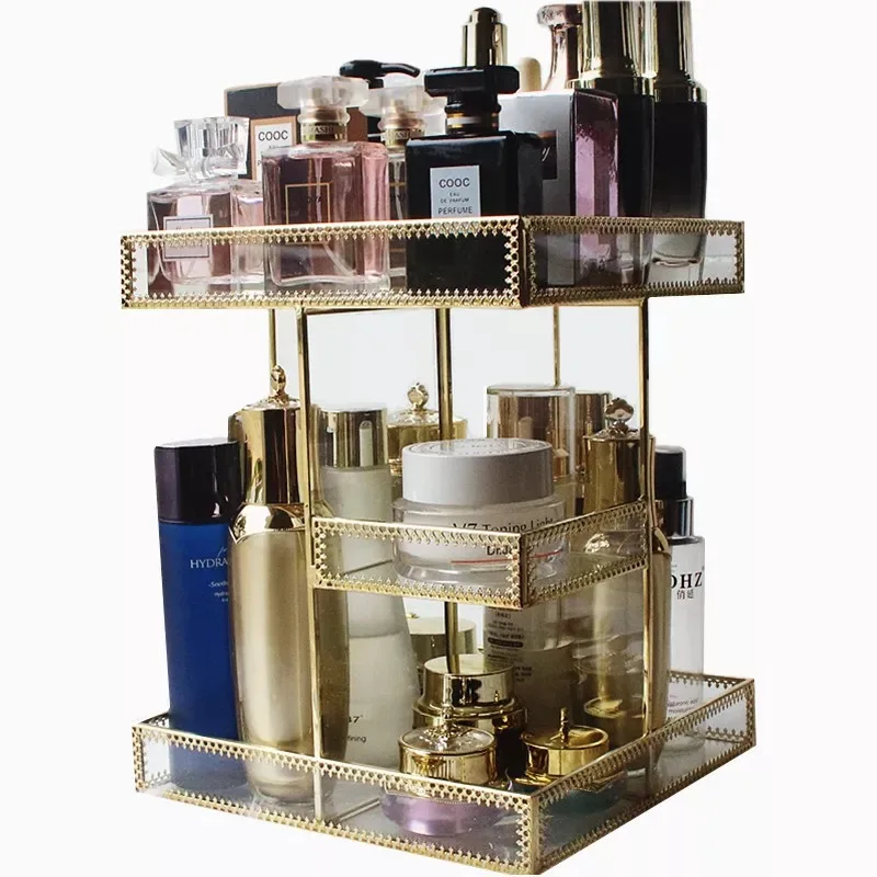 

360 Degree Rotating Large Square Makeup tray Cosmetic Organizer, Golden