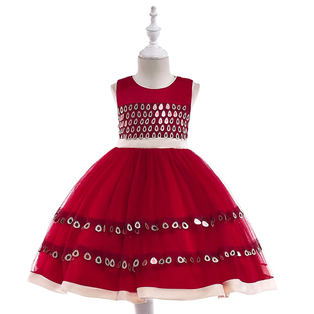 Latest Children Dress Designs Lace Kids Flower Girl Sequins Polka Dot Classic Party Wear Dresses L5026