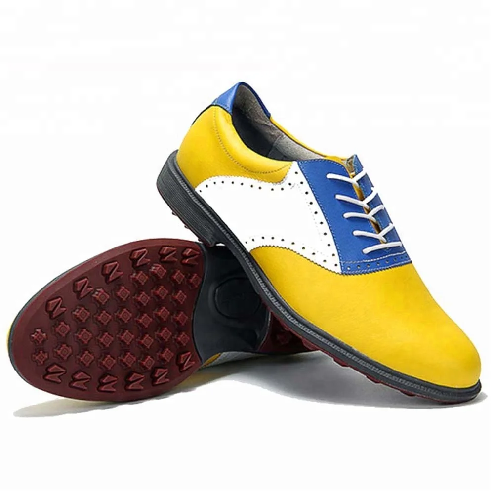 

Hot Sale Custom Design Handmade Colorful Men's Soft Spike Rubber Sole Golf Shoes, Any color is available