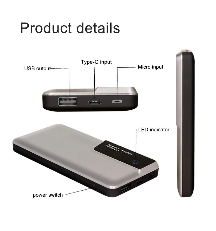 High Capacity Mini Size Led Display Polymer Battery 10000 Mah Portable Power Bank - ANKUX.COM
