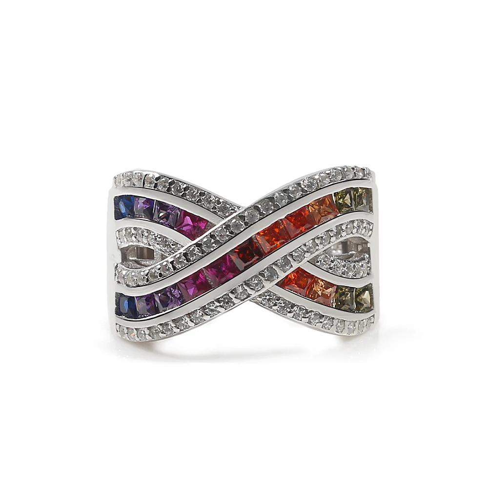 

Women 925 Silver Made Of Sterling Silver Round River Cross Models Design Fancy Color Reseaux Back Rainbow color Gift For Women, N/a