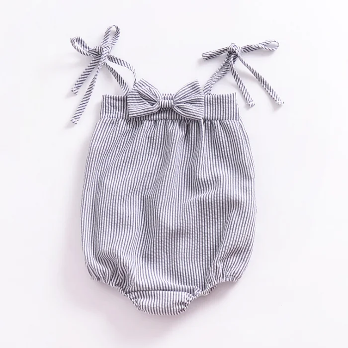 
New Bow Design Baby Clothes Little Girls Fashion Spaghetti Strap Bodysuit Baby Princess Party Romper 