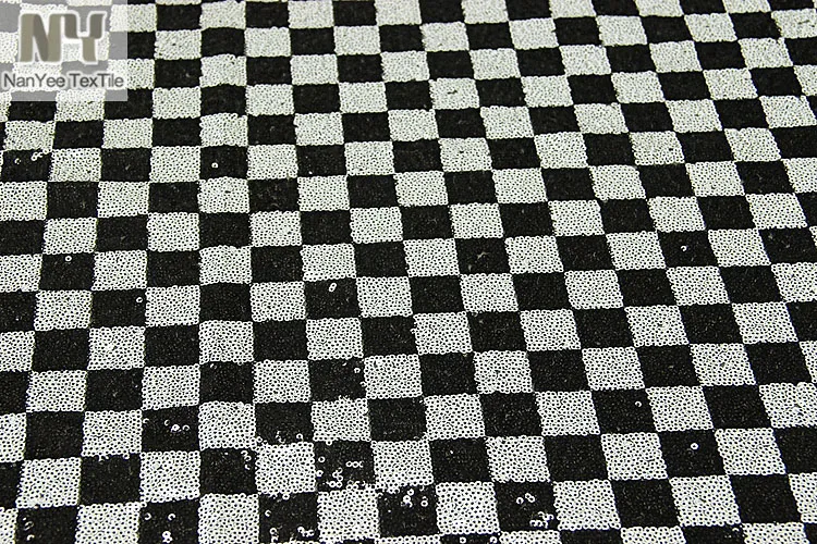 Nanyee Textile 3mm Sequin Check Pattern Black And White Sequin Fabric