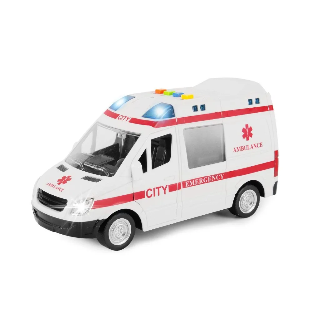 Large Friction Powered Rescue Ambulance 1:16 Toy Emergency Vehicle W ...