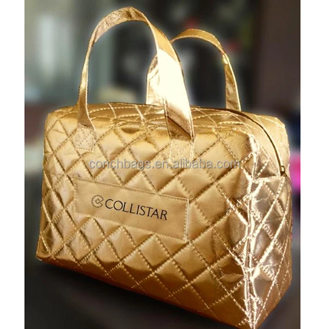 

customized logo retail online golden metallic laser non woven shopping bag with length handle, Customized color