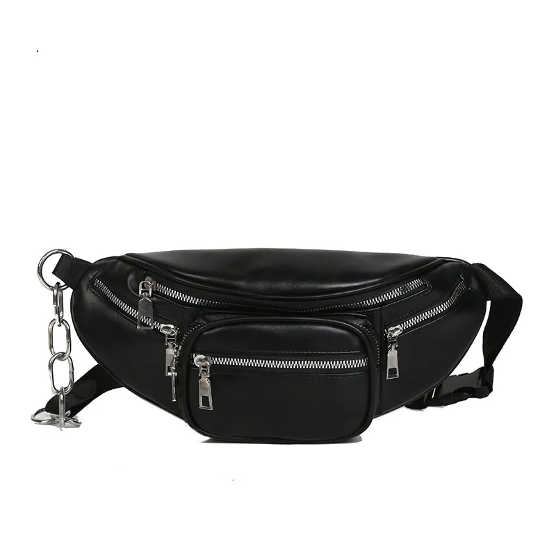 

outdoor sports leisure waist bag fashion PU leather link chain multifunction fanny pack