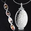 Vintage Gold Silver Floral Patterns Carved Oval Locket Picture Memento Necklace Mother's Day Gift Put Photos Box Valentine's Day