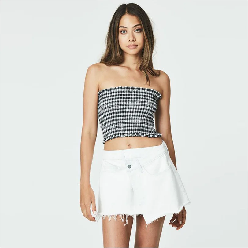 

Vest short hot crop top sale plaid wrapped chest tube top collar t-shirt, N/a