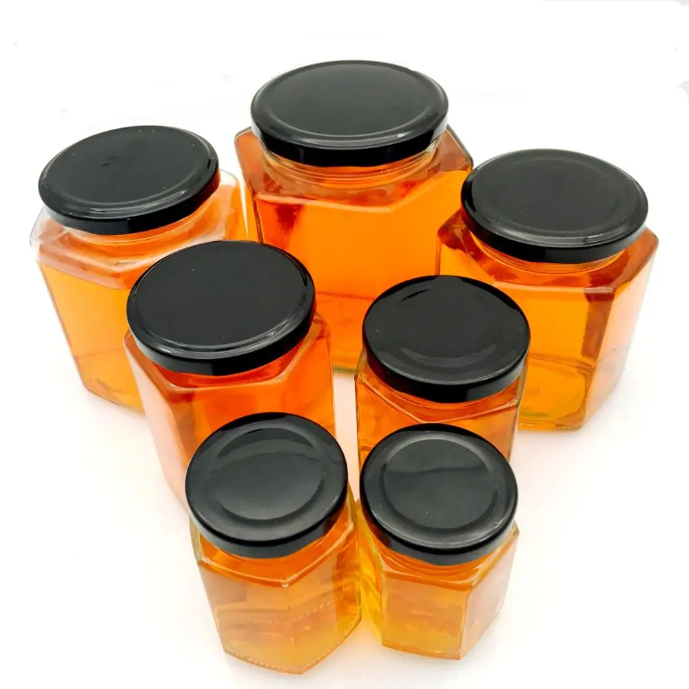 Flint Hexagon Shaped Honey Jam Jar Glass Wholesale 180ml /280ml / 380ml