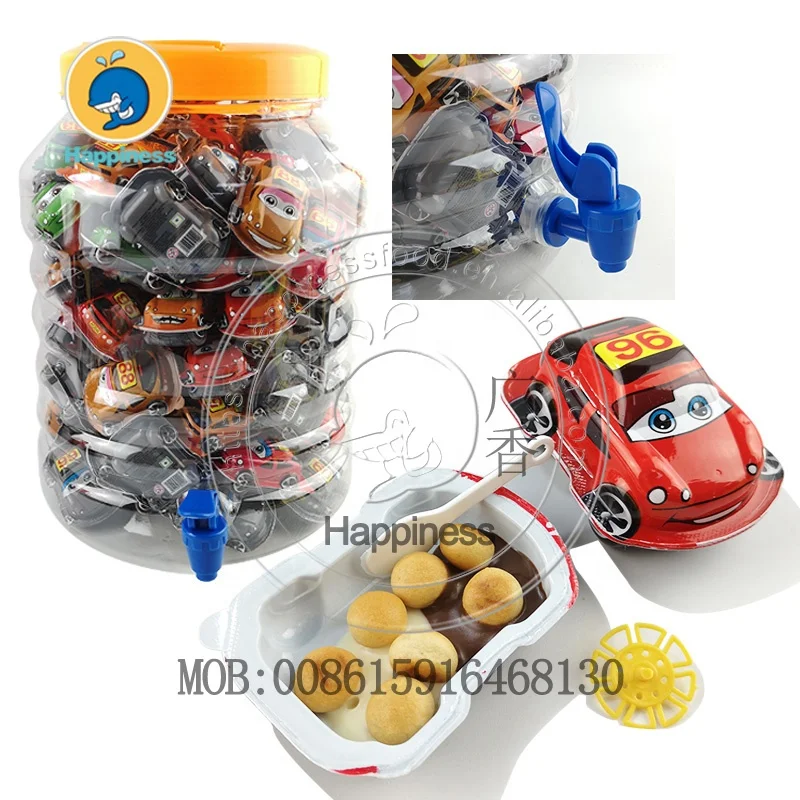 

6g mini car shape egg toy with chocolate biscuit in novelty jar