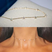 

925 sterling silver delicate elegant women short choker chain micro pave tiny cz charm Gold chain necklace