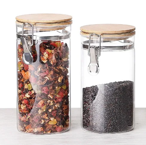 

In stock eco glass jar storage glass storage jar 500ml with bamboo sealing lid