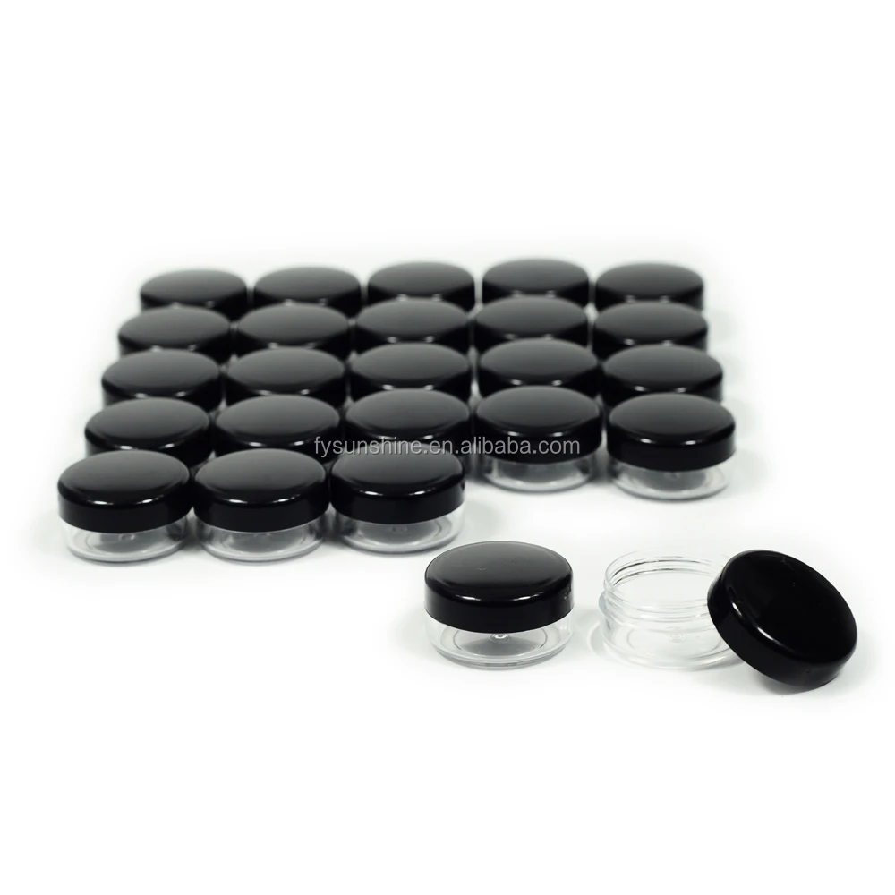 

New Free sample travel Private label black vials cosmetic bottle 3g 5g small pink cream jar plastic containers