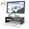 High Quality Simple Design 2 Tier Dark Speaker TV Wood Laptop Stand With Cellphone Holder And Cable Management