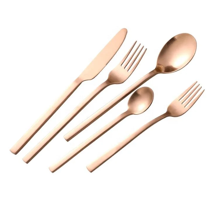 

Stainless steel flatware gold plated cutlery set for hotel restaurant, copper silverware set for wedding party rentals