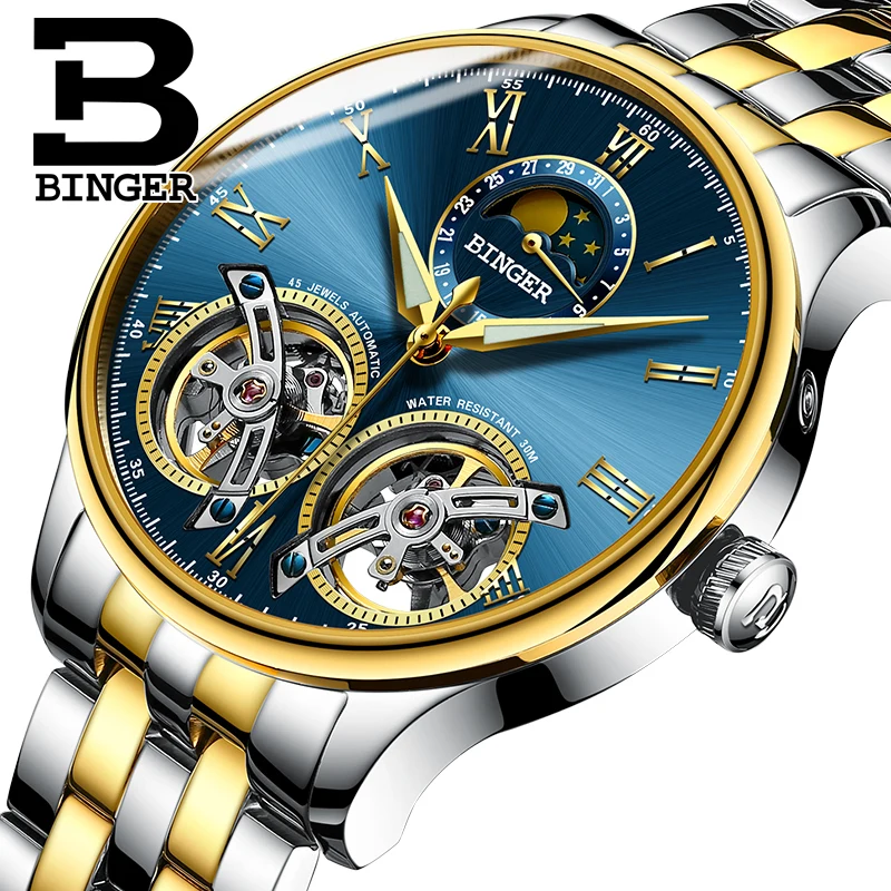 BINGER 8606B S Luxury Brand Mechanical Men Watches Skeleton Sapphire Crystal Mate Waterproof Watch Men Clock