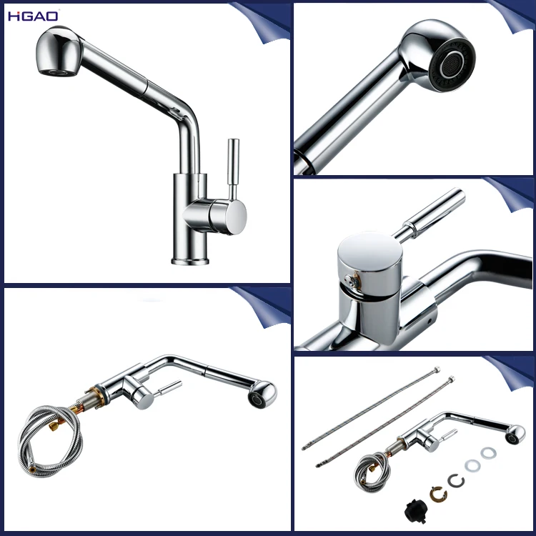 Rotatable Low Pressure Kitchen Faucet With Pull Out Sprayer 304