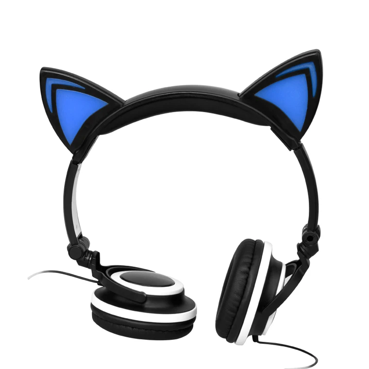 

BSCI Audited factory wholesale cute cat ear Headphones Headset for Mobile Phone for girls, Black;blue;green;orange;pink;red;white;yellow